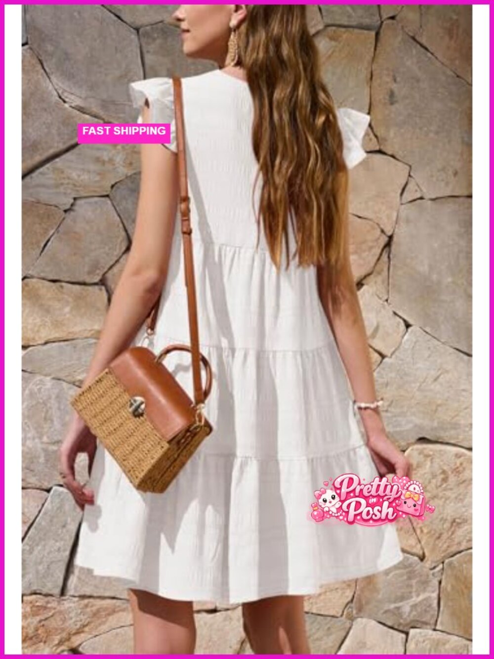 Ruffle Sleeve Babydoll Dress Loose Fit Beach Casual Sundress - Picture 4 of 6